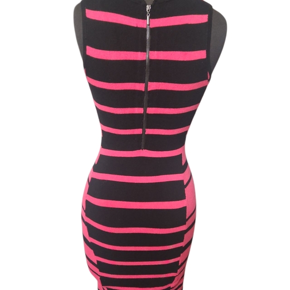 BEBE Black and Pink Striped Sleeveless Dress Sz.Small - Picture 2 of 12